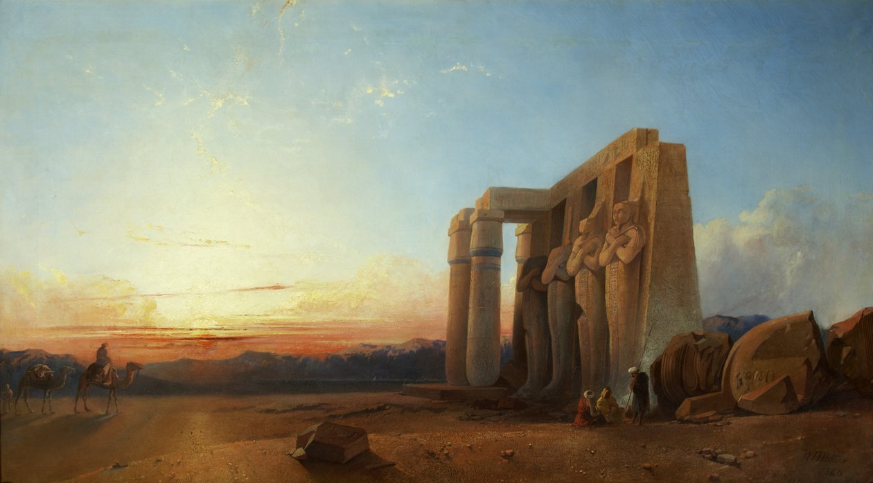 A Ramesseum Thébában, naplemente alkotó: William James Muller