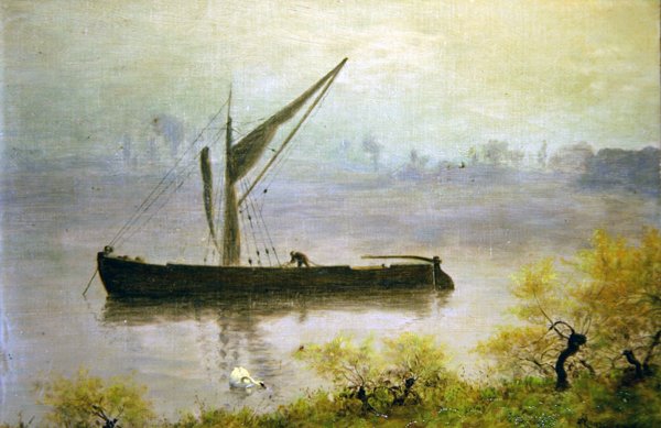 Egy tavaszi reggel a Temzén (olaj a panelen) alkotó: William John Hennessy