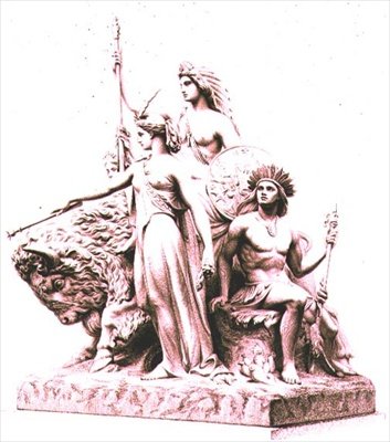 Amerika, John Bell (1811-95) márványcsoportjának művésze által metszett The Albert Memorial, Hyde Park, kocsma. by Virtue and Company (metszet) alkotó: William John Roffe