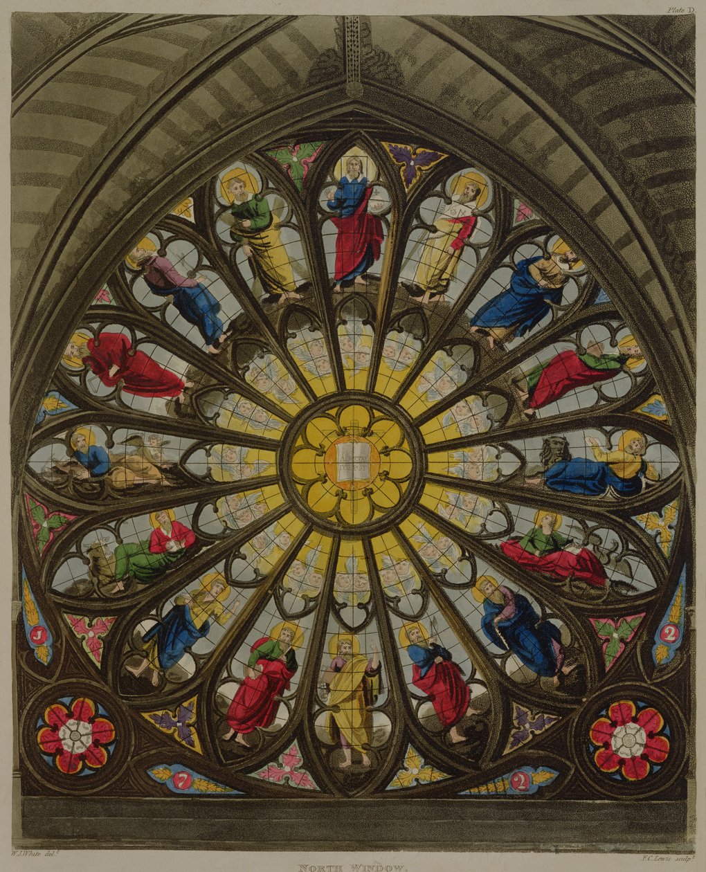 Az északi ablak, a „Westminster Abbey” D-táblája, Frederick Christian Lewis (1779-1856) kocsma metszetével. Írta: Rudolph Ackermann (1764-1834) 1812 (akvatinta) alkotó: William Johnstone White