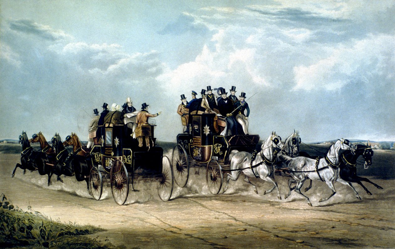 A Hockward Common felett áthaladó Brighton Day Mails, Charles Hunt gravírozása alkotó: William Joseph (after) Shayer