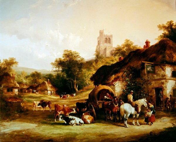 The Swan Inn (olaj a panelen) alkotó: William Joseph Shayer