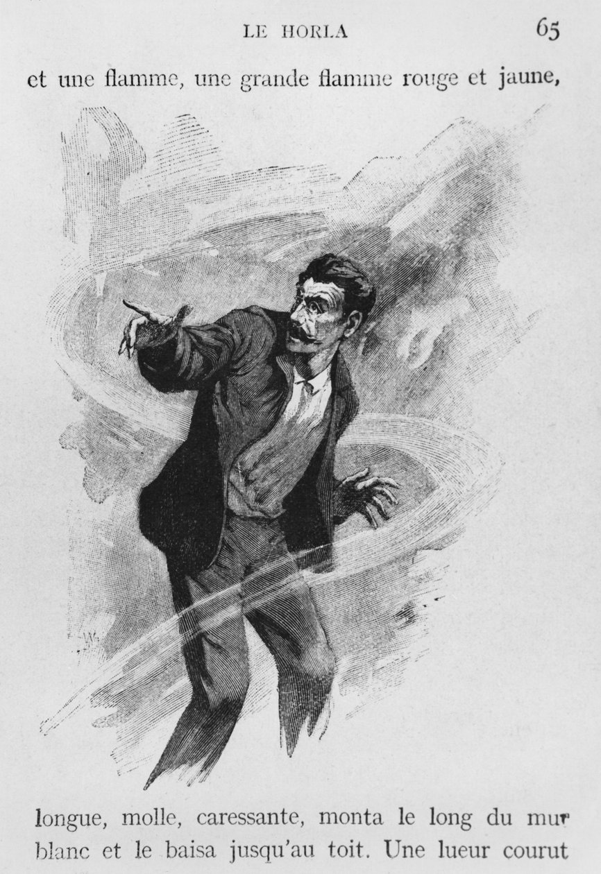 A narrátor, Guy de Maupassant (1850-93) „Le Horla” című művéből készült illusztráció, Georges Lemoine, Párizs, Albin Michel kiadása, 1910 körül (fametszet) alkotó: William Julian Damazy