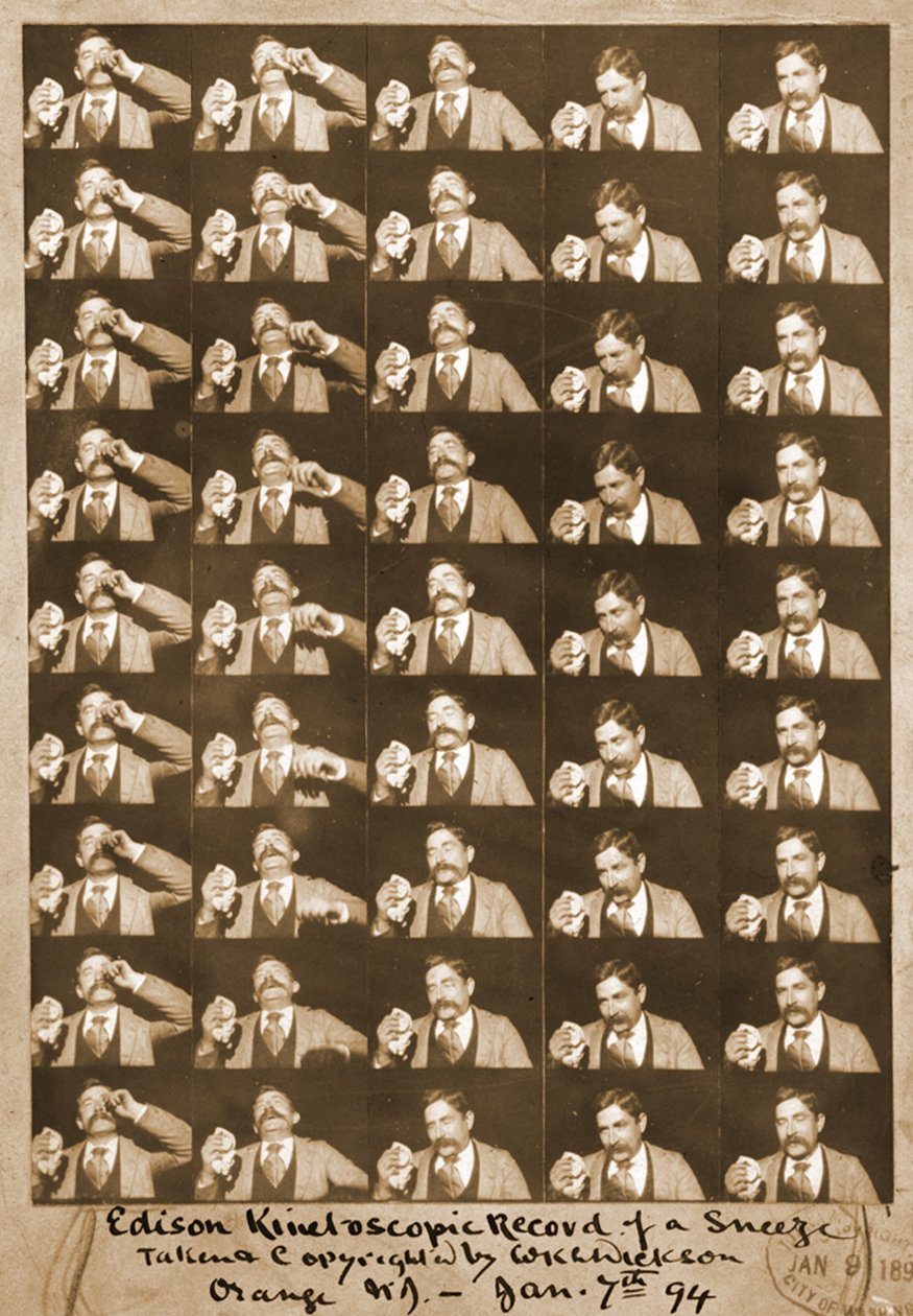 Edison kinetoszkópos felvétele egy tüsszentésről, kb. 1894 bw fénykép alkotó: William Kennedy Laurie Dickson