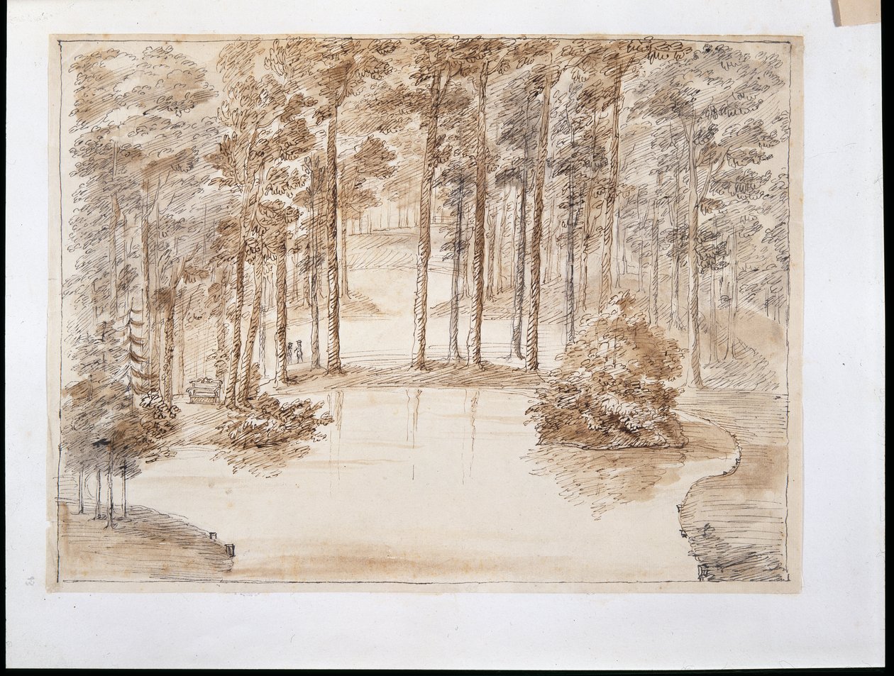 Chiswick, vízi erdei kert kialakítása (toll és tinta, valamint ceruza mosása) alkotó: William Kent