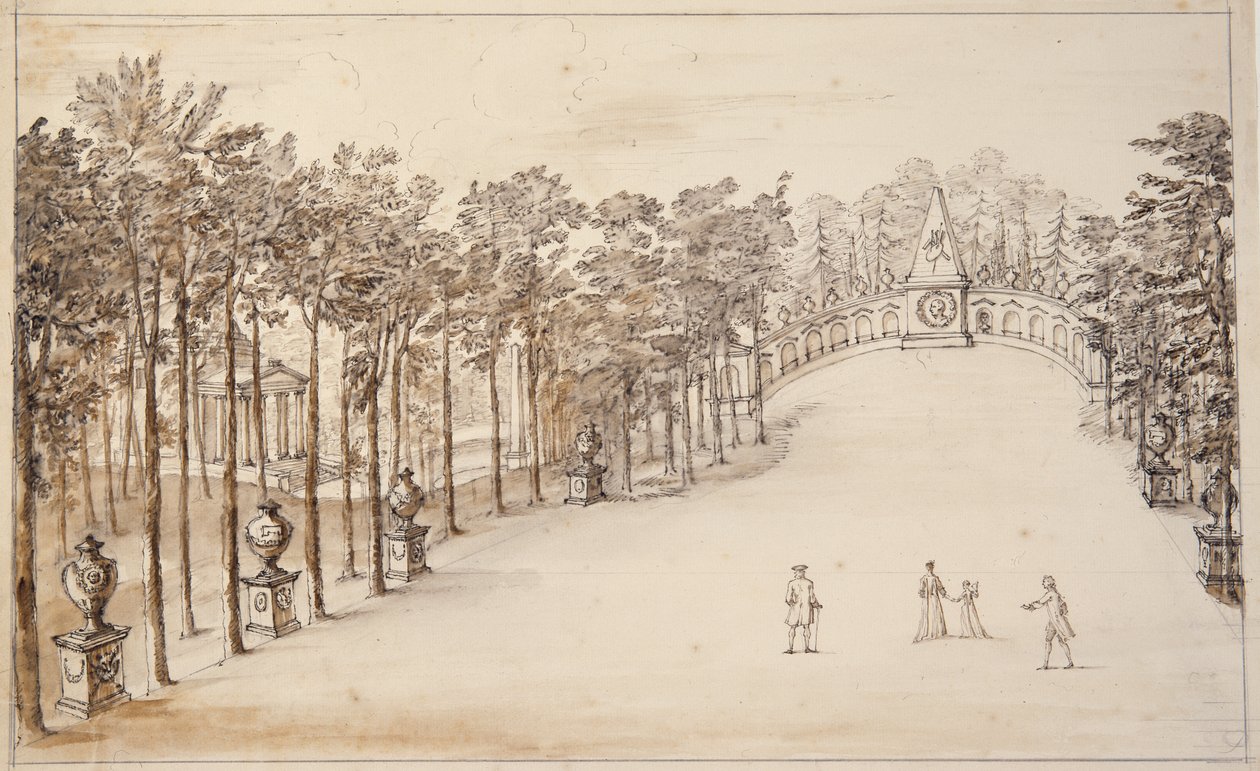 Chiswick, az első kivitel az Exedra számára (toll és tinta és mosás papíron) alkotó: William Kent