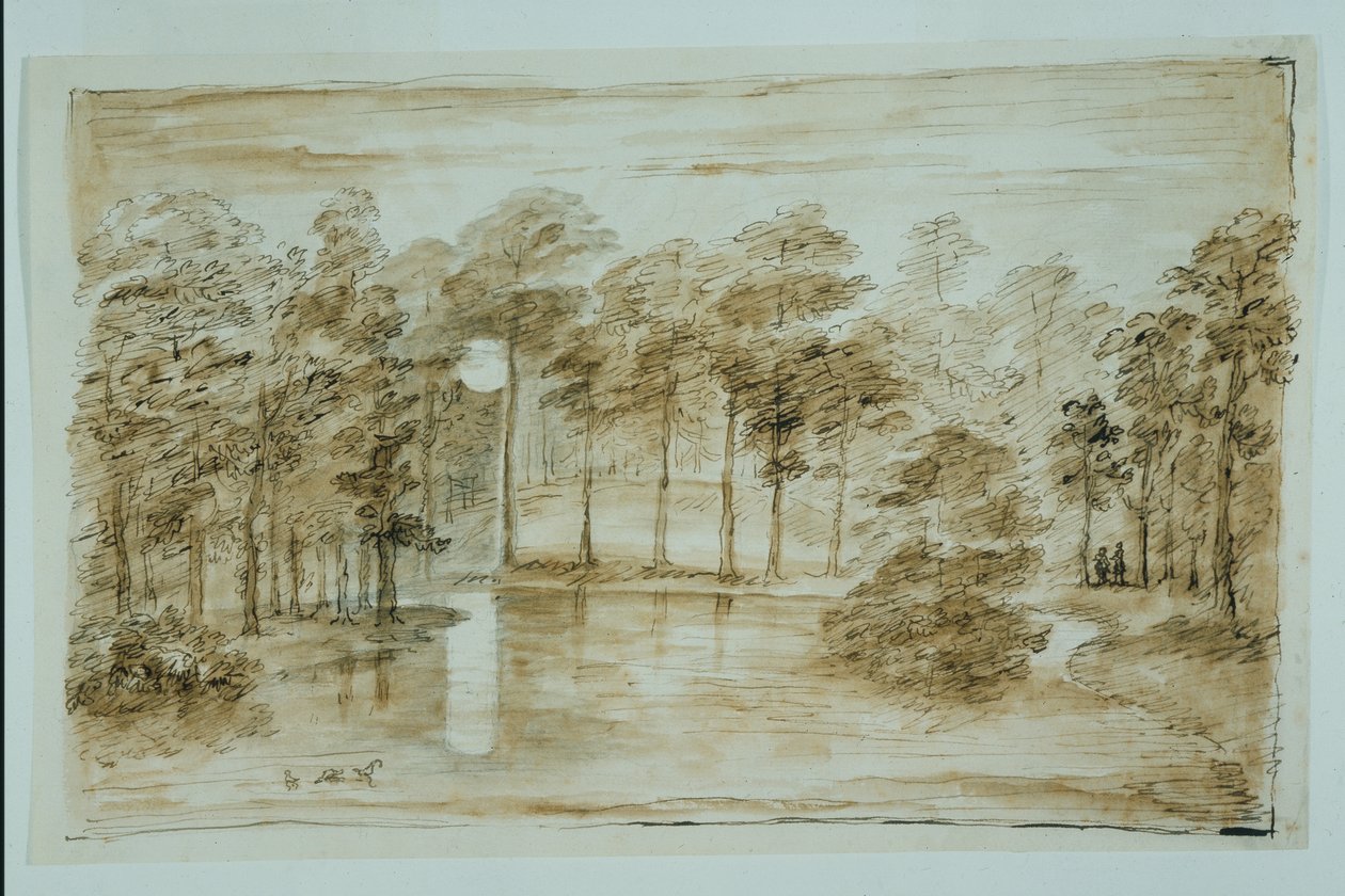 Dizájn az erdei vízi kerthez, holdfényben látható (toll és tinta, valamint papíron átmosható ceruza) alkotó: William Kent