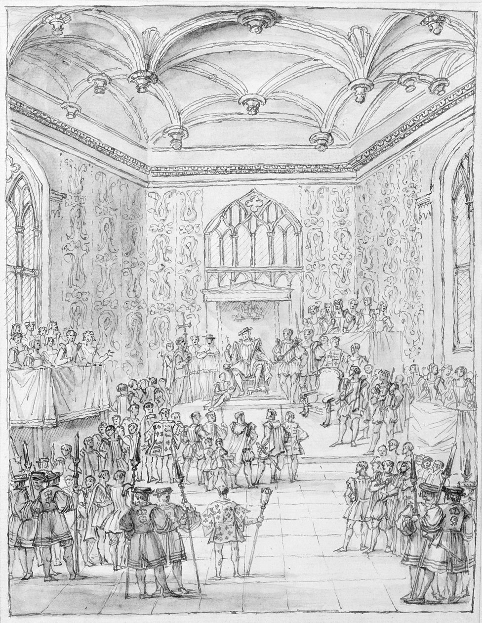 VIII. Henrik fogadta Montmorency-t, a francia nagykövetet a Hampton Courtban alkotó: William Kent