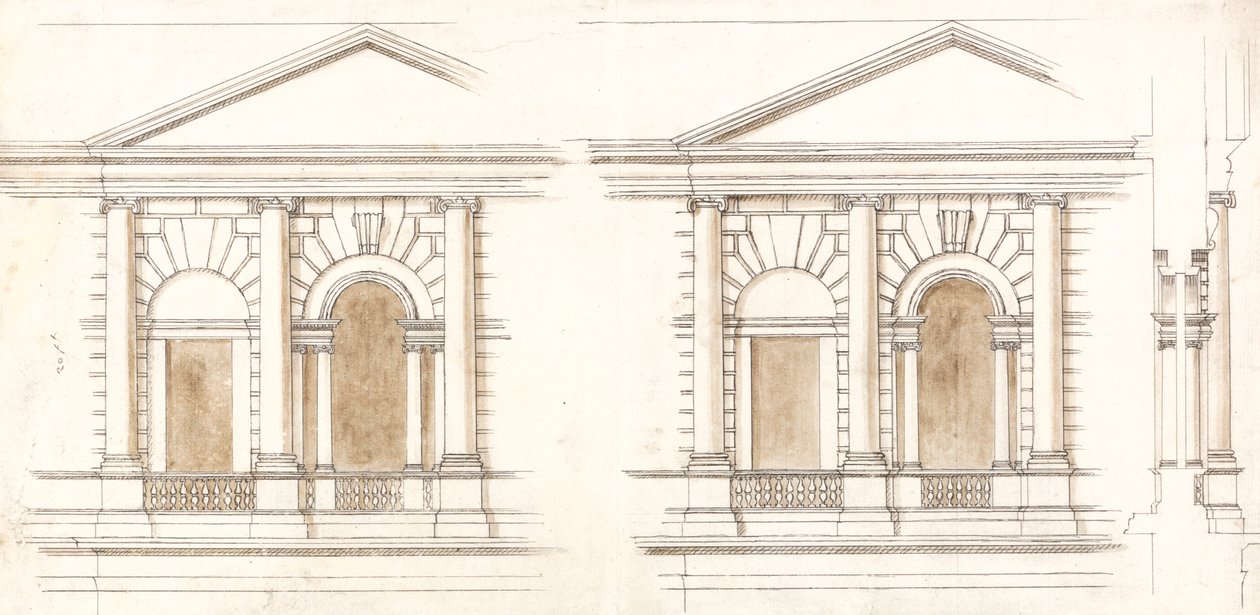 The Treasury, Whitehall, London: A homlokzat alternatív domborzatai alkotó: William Kent