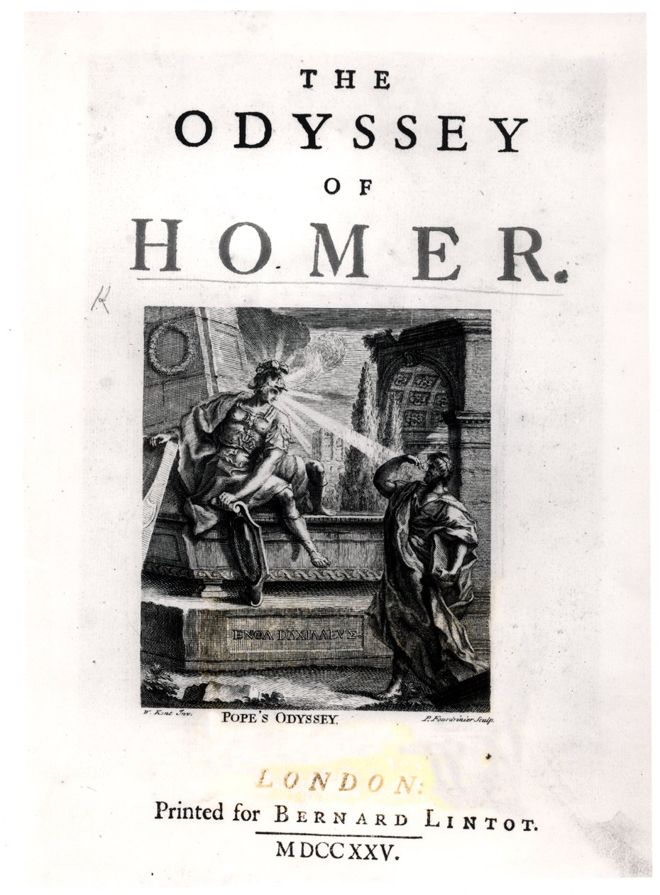 Homer „The Odyssey” címlapja, Pierre Fourdrinier metszete (fl.1720-60) alkotó: William Kent