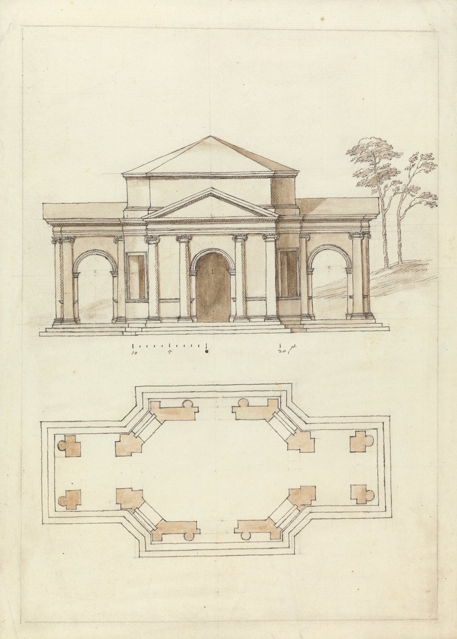 Townsend épülete Roushamben, Oxfordshire: Magasság és terv alkotó: William Kent