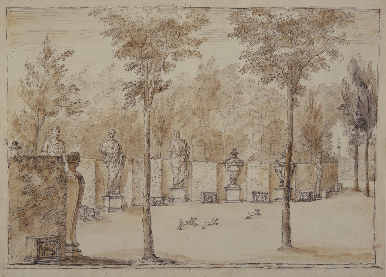 Kilátás az Exedra Chiswickben (toll és tinta barna mosással a papíron) alkotó: William Kent