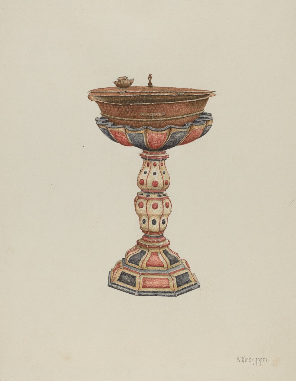 Keresztelő font és állvány, c. 1939. alkotó: William Kieckhofel