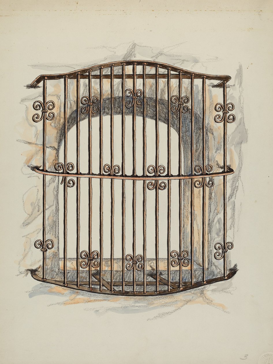 Vasrács az ablak restaurálásánál, c. 1941. alkotó: William Kieckhofel