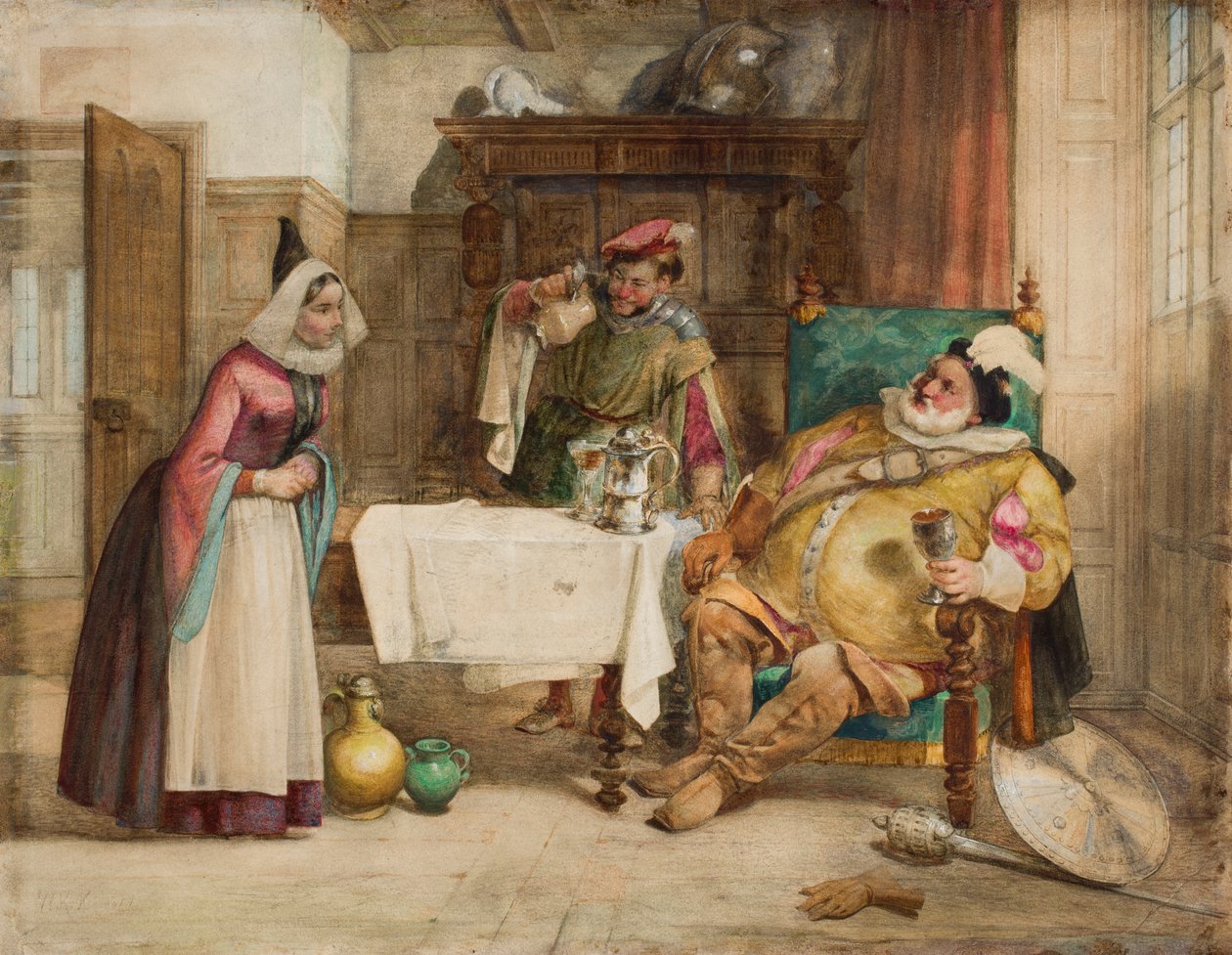 Jelenet Shakespeare „Windsori víg feleségek” című művéből: Falstaff, Bardolf és háziasszony, 1860 alkotó: William Knight Keeling
