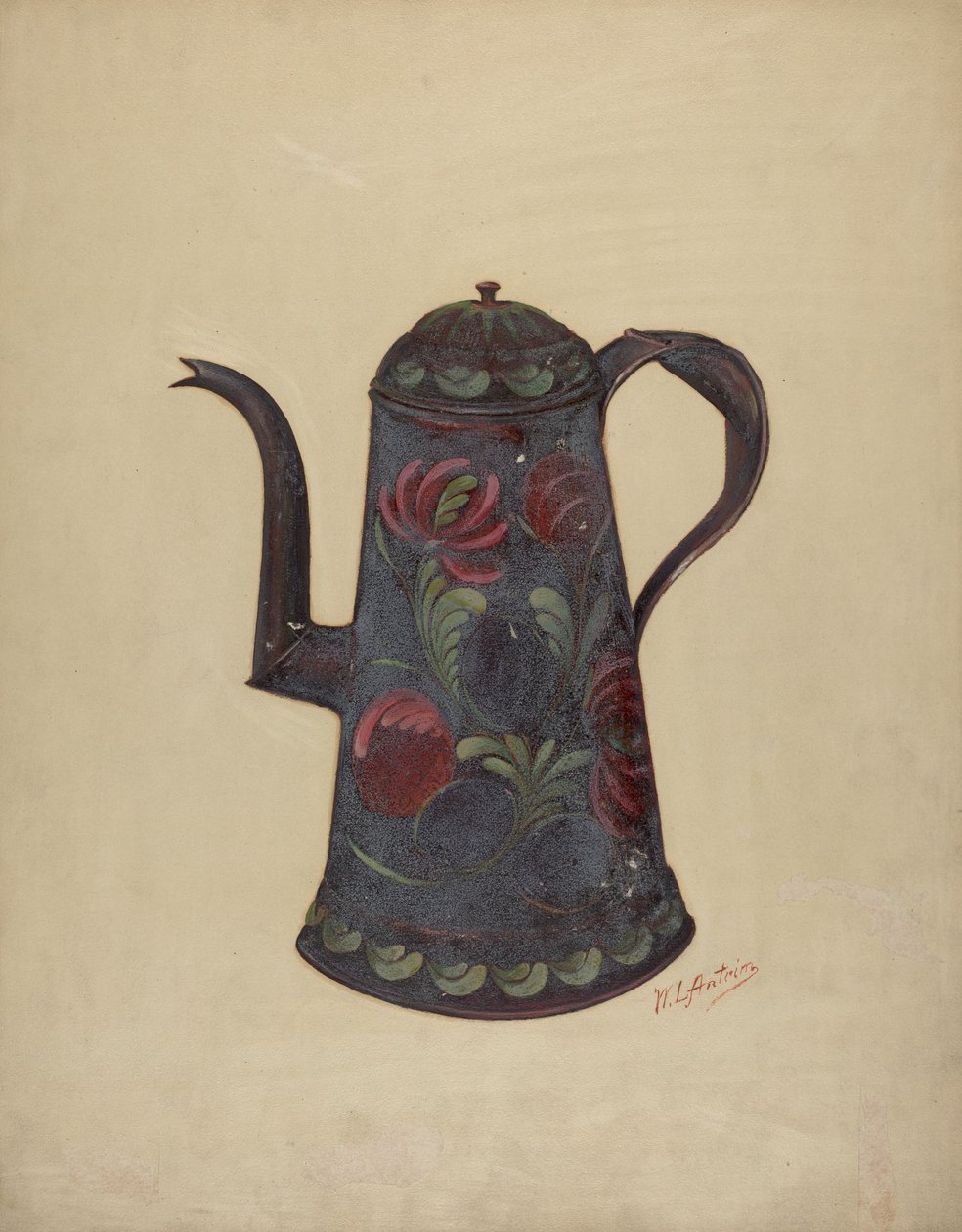Toleware kávéfőző, c. 1936. alkotó: William L Antrim