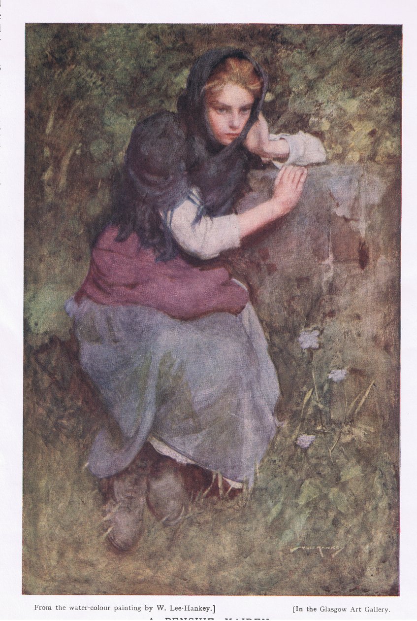 Egy töprengő szobalány, az 1916-ban megjelent „Bibby Annual”-ból (színes litho) alkotó: William Lee Hankey