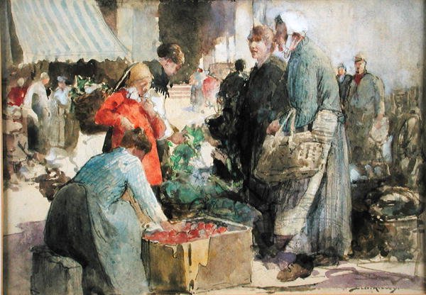 Picardie Market (akvarell, gouache és ceruza papíron) alkotó: William Lee Hankey