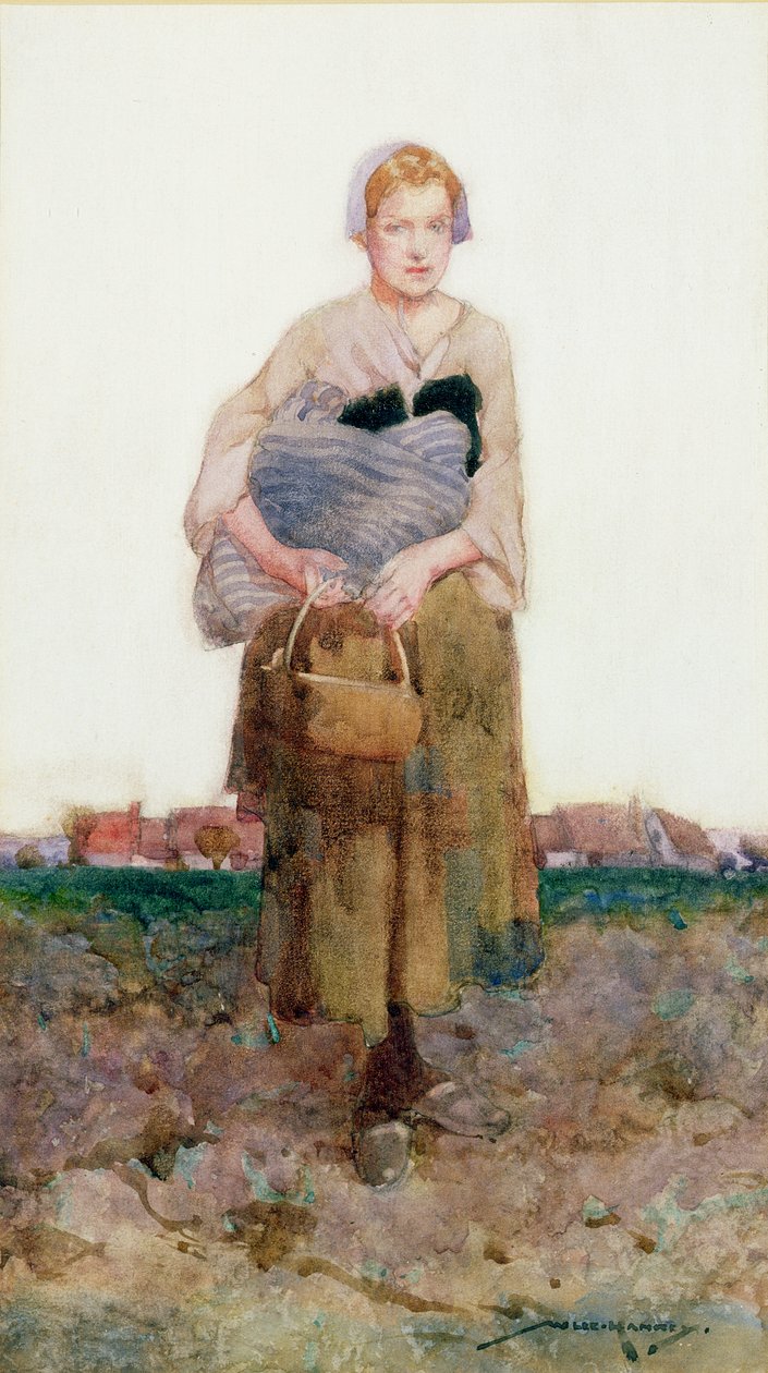 Egy fiatal nő egy csomagot cipel alkotó: William Lee Hankey