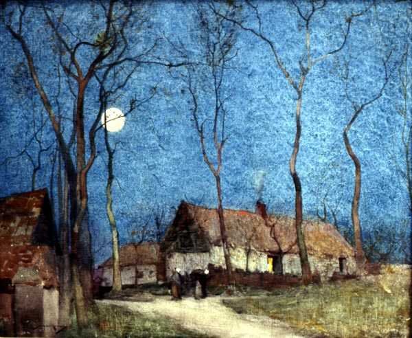 Figurák egy holdfényes faluban (akvarell vászonra) alkotó: William Lee Hankey