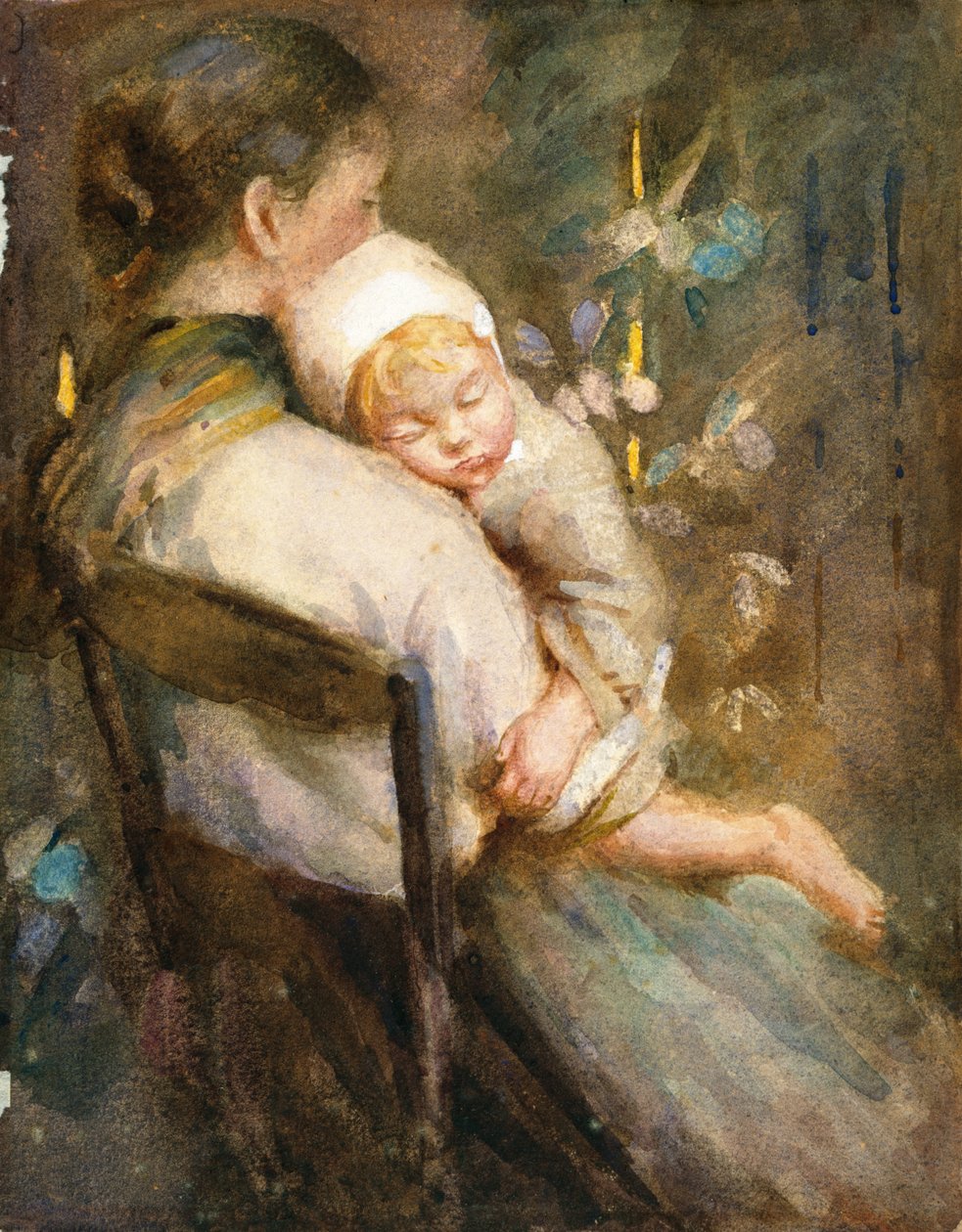 Fiatal anya ölében alvó gyermekkel (akvarell papíron) alkotó: William Lee Hankey