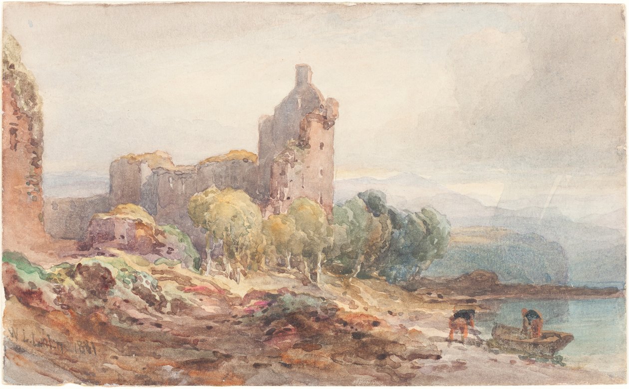 Egy romos kastély a tavon alkotó: William Leighton Leitch