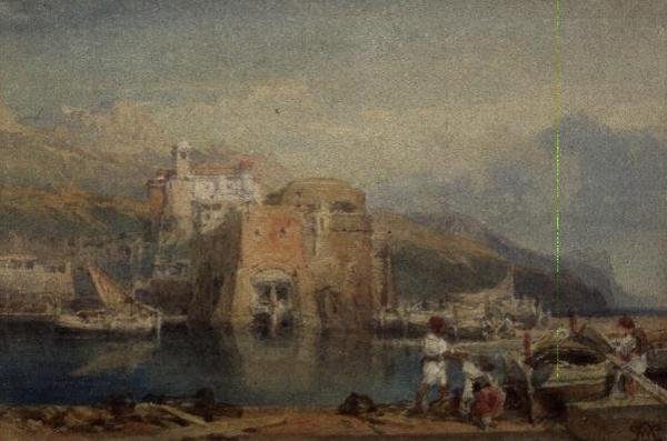 Szicíliai kikötői jelenet (akvarell) alkotó: William Leighton Leitch