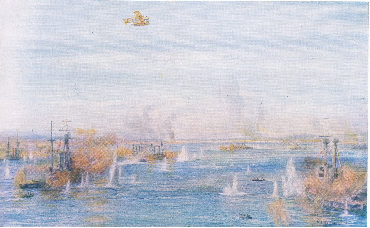 Bombarding the Narrows, 1915. március 18., Cassells History of the British People-ből, a Waverley Book Company Limited kiadásában, 1940 körül alkotó: William Lionel Wyllie