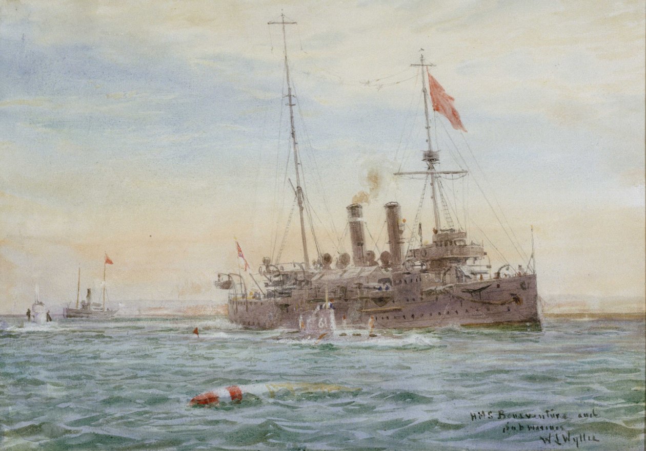"HMS Bonaventure és tengeralattjárók" RMG PW2083 alkotó: William Lionel Wyllie