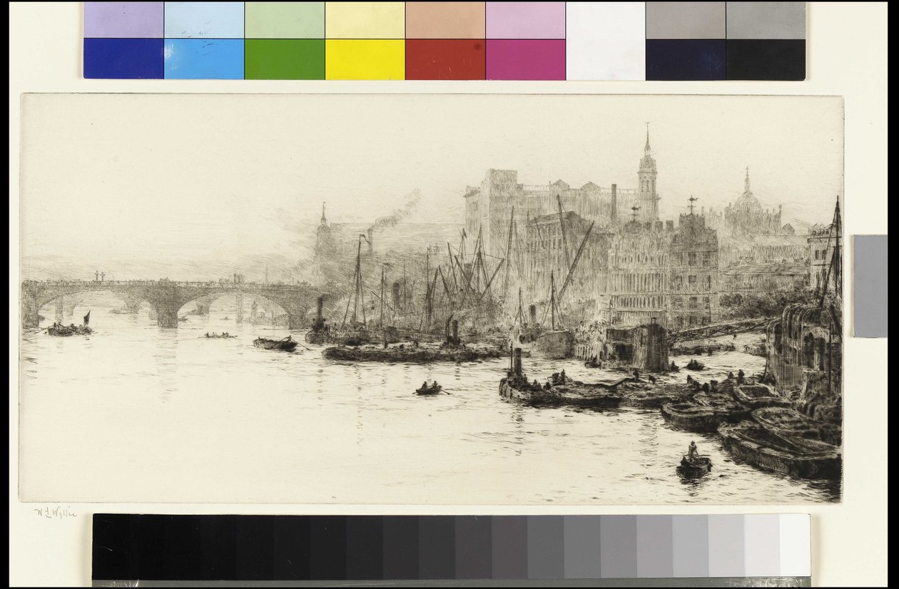 London Bridge, Cannon Street és Billingsgate alkotó: William Lionel Wyllie