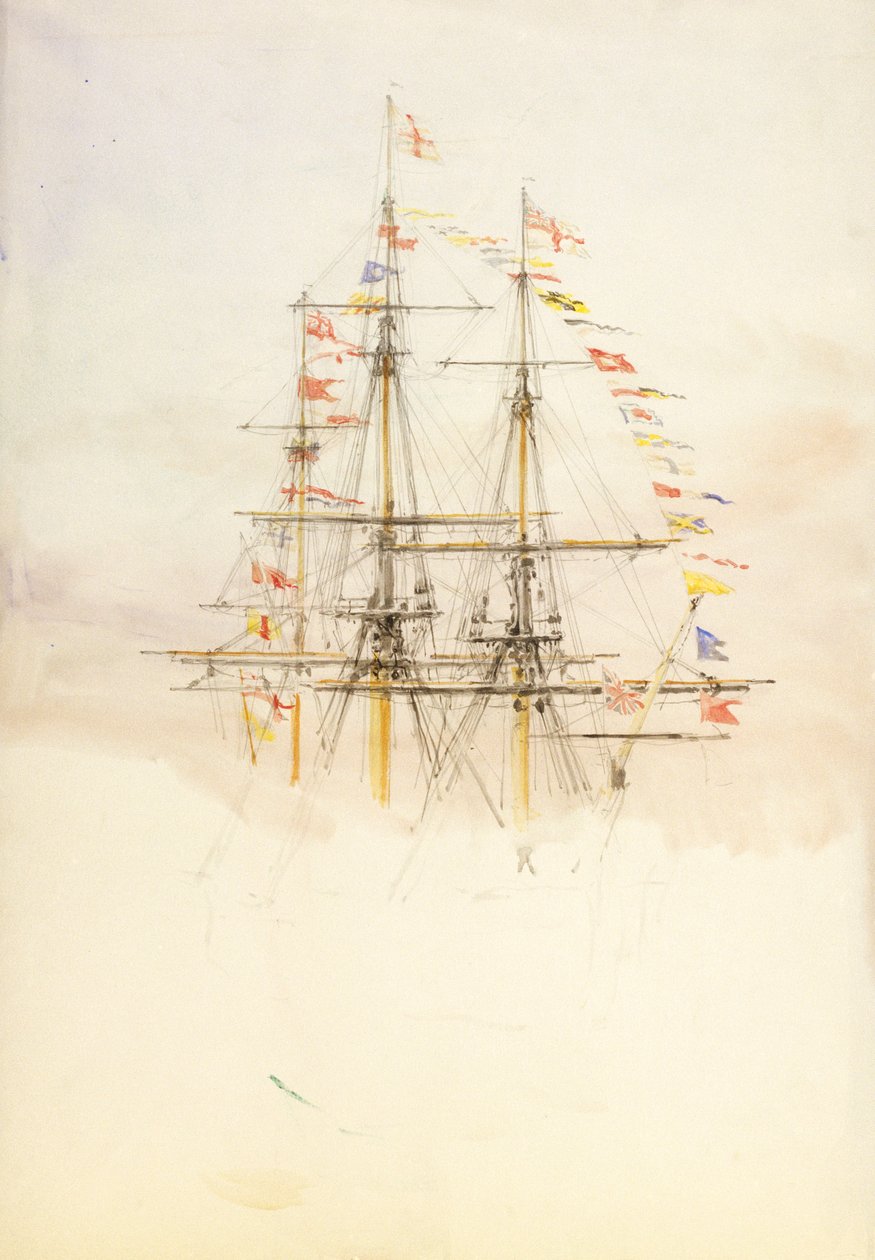 A HMS "Victory" árbocai, 19. század vége-20. század eleje (akvarell, grafit) alkotó: William Lionel Wyllie