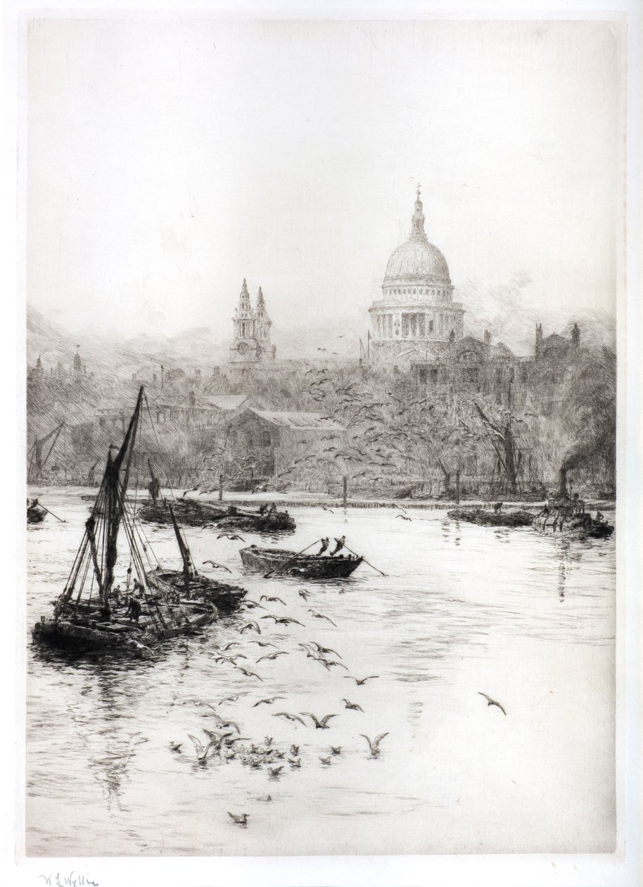 Hajózás és sirályok a St Pauls alatt (akvarell) alkotó: William Lionel Wyllie