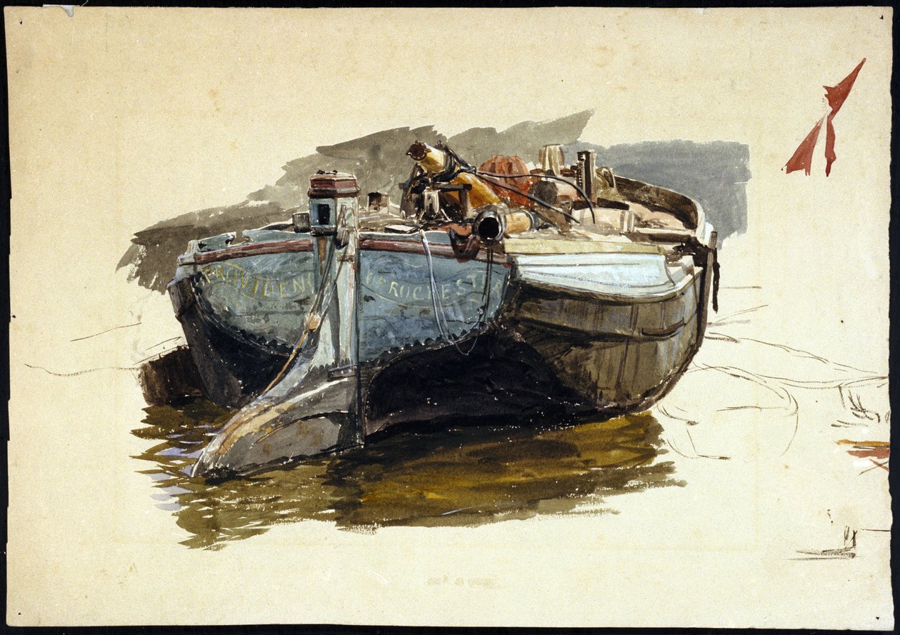 Temzén lakóhajó (Anglia). Akvarell alkotó: William Lionel Wyllie