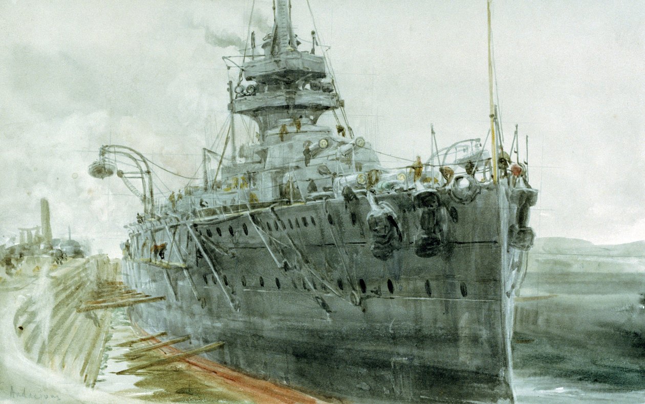 Az 1911-1913-ban épült HMS "Audacious". Akvarell alkotó: William Lionel Wyllie