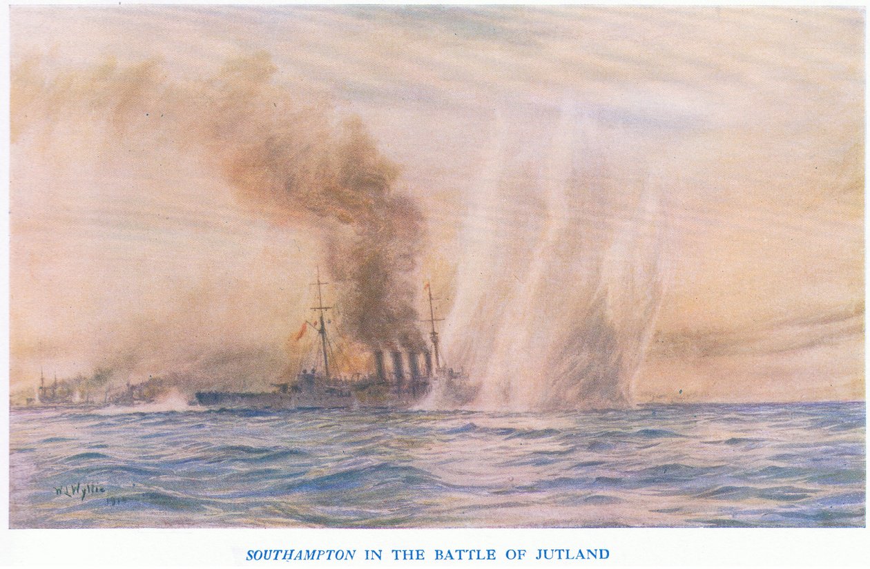 A Southampton a jütlandi csatában, a Cassells History of the British People-ből, a Waverley Book Company Limited kiadásában, 1940 körül alkotó: William Lionel Wyllie