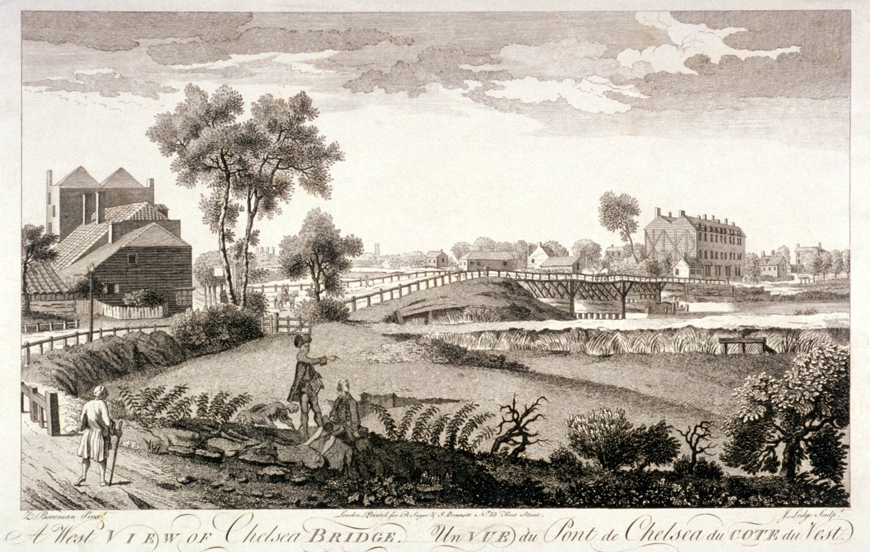 Nyugati nézet a Chelsea Bridge-ről, London, c1760 alkotó: William Lodge