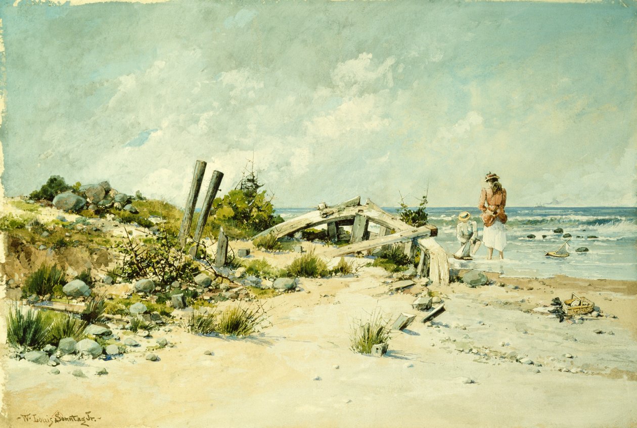 Tengerparti játék (akvarell és gouache) alkotó: William Louis Jnr. Sonntag
