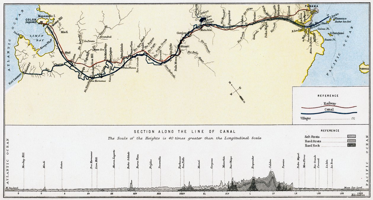 A Panama-csatorna terve, 19. század vége. alkotó: William Mackenzie