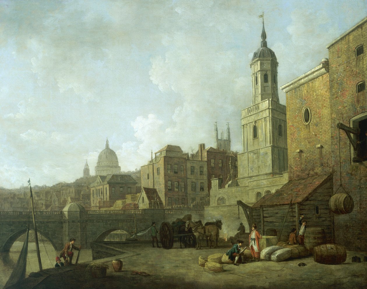 A London Bridge és a Szent Magnus, a vértanú északi vége, 1762 alkotó: William Marlow