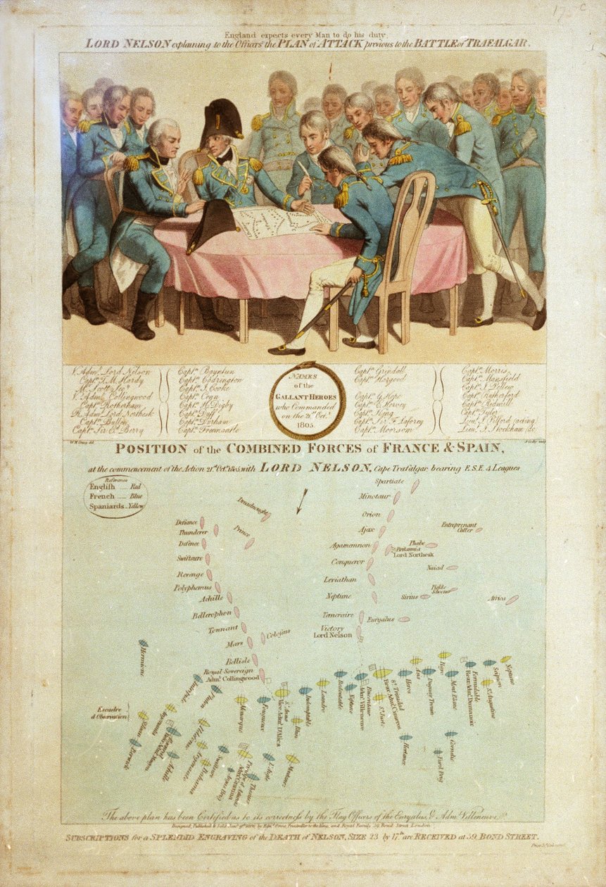 "Lord Nelson a trafalgari csatát megelőző támadási tervet magyarázza a tiszteknek. alkotó: William Marshall (after) Craig
