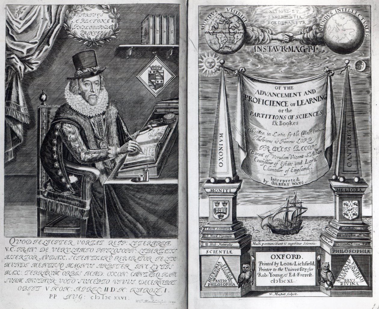 Francis Bacon Instauratio Magna előlapja és címlapja, 1640 alkotó: William Marshall