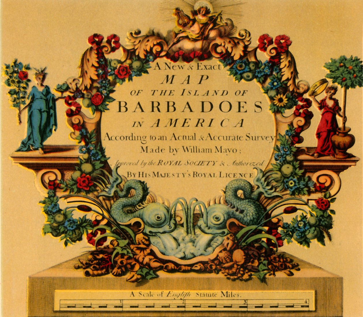 „Cartouche on W. Mayo Barbados térképe, 1722”, 1944. alkotó: William Mayo
