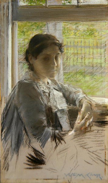 Az ablaknál, 1890 körül (pasztell, vászon) alkotó: William Merritt Chase