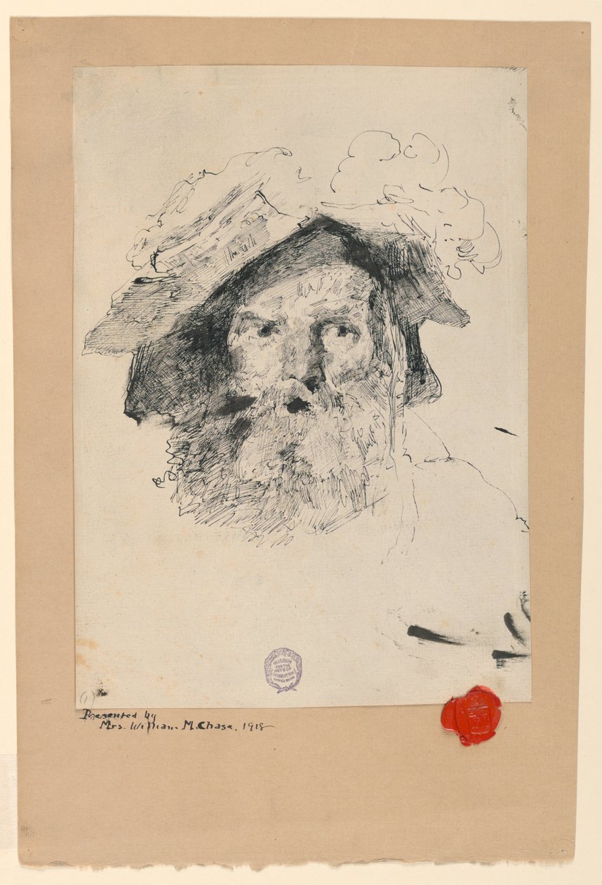 Rajz, Szakállas férfi feje, 1872-78 alkotó: William Merritt Chase