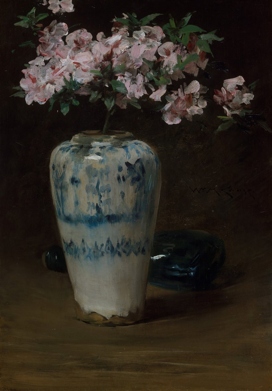 Rózsaszín azálea kínai váza, 1880-90. alkotó: William Merritt Chase