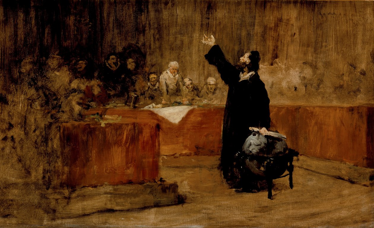 Vázlat egy képhez - Kolumbusz a salamancai tanács előtt (A) alkotó: William Merritt Chase