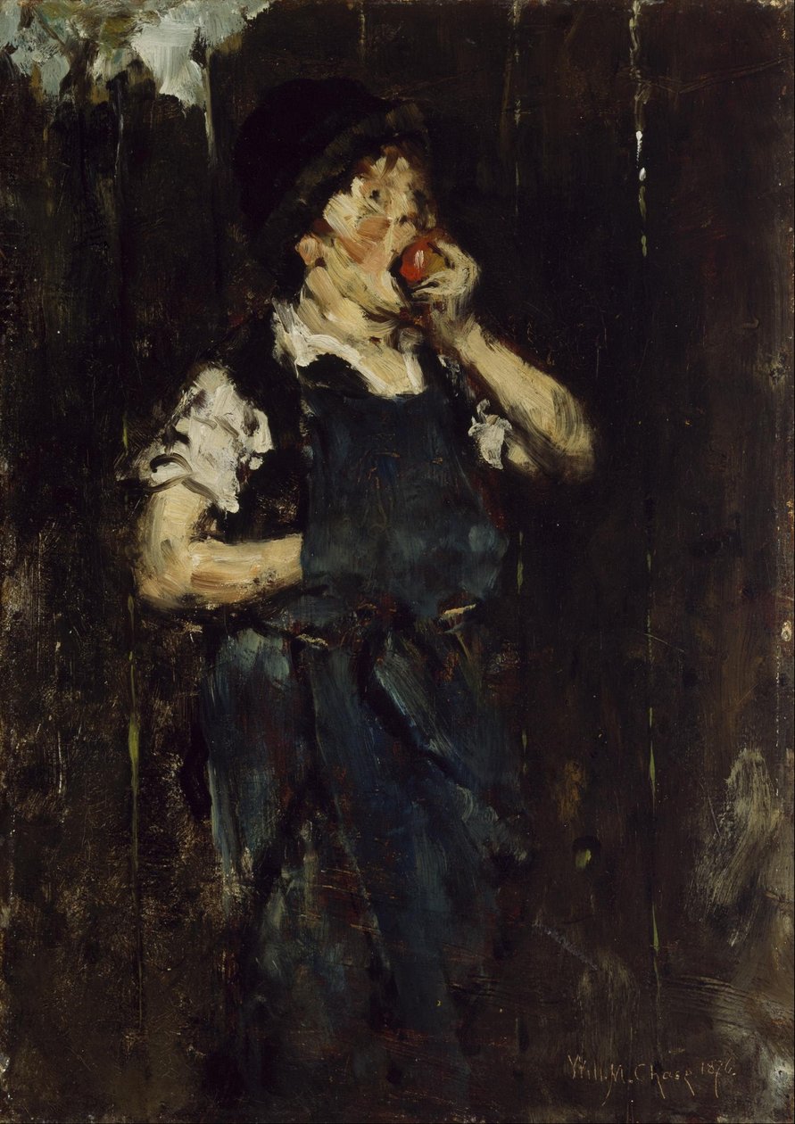 A tanonc (fiú almával) alkotó: William Merritt Chase