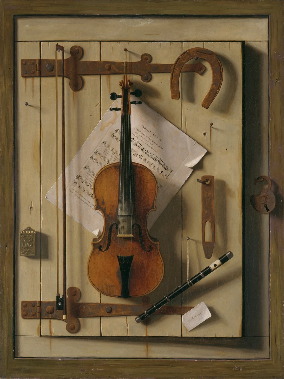 Csendélet, hegedű és zene alkotó: William Michael Harnett