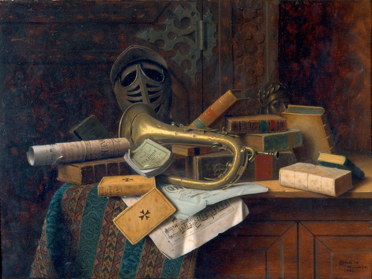 Csendélet Dante mellszobrával 1883 (Olaj, tábla) alkotó: William Michael Harnett