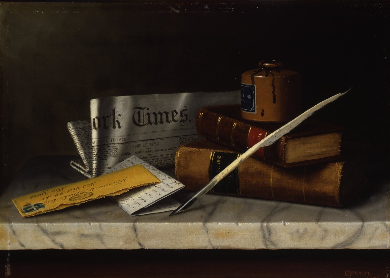 Csendélet levéllel Mr. Clarke-nak, 1879 (olaj, vászon, masonitra szerelve) alkotó: William Michael Harnett